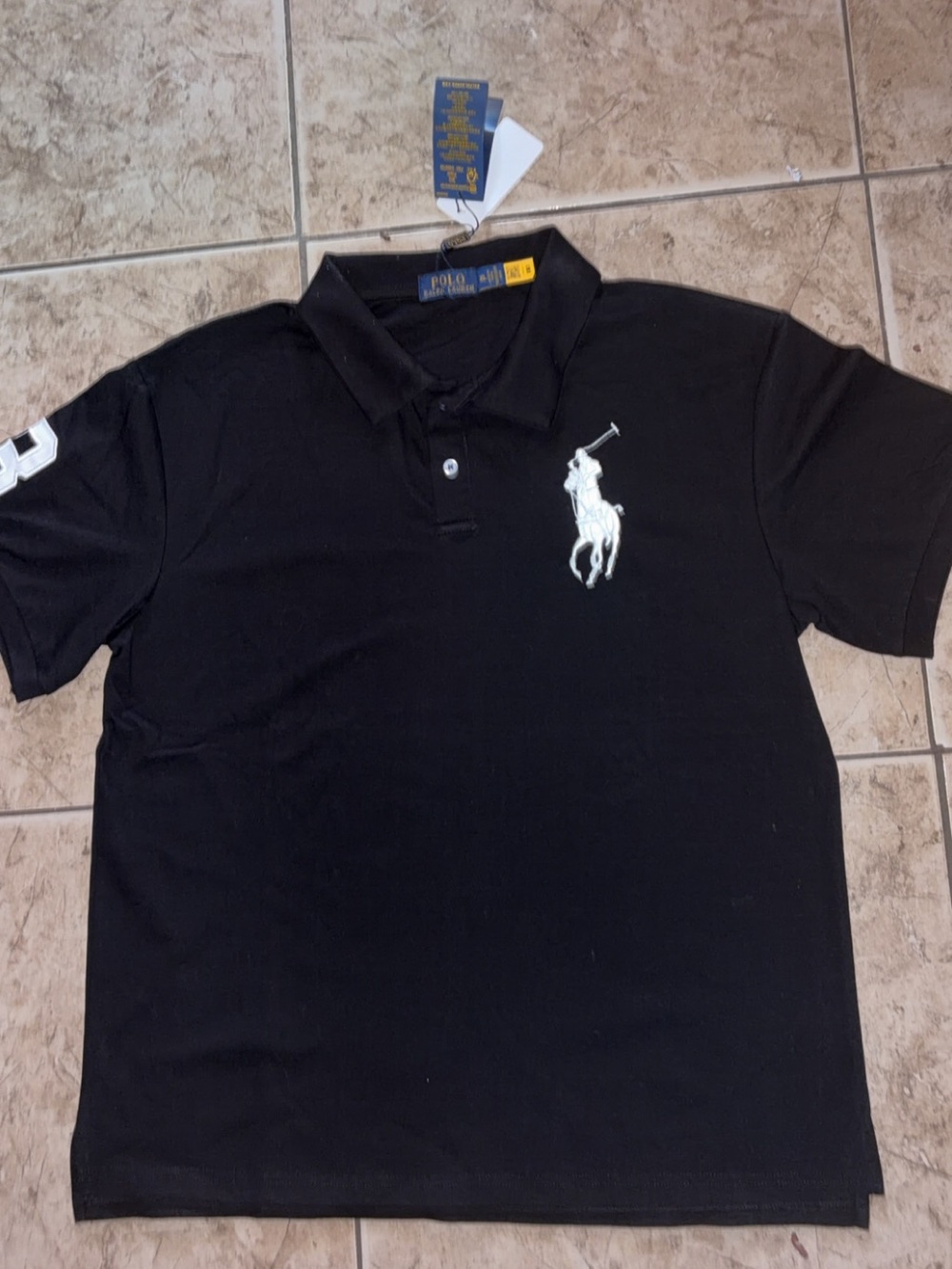 Ralph Lauren Black Men's Polo with Large White Polo Player Logo